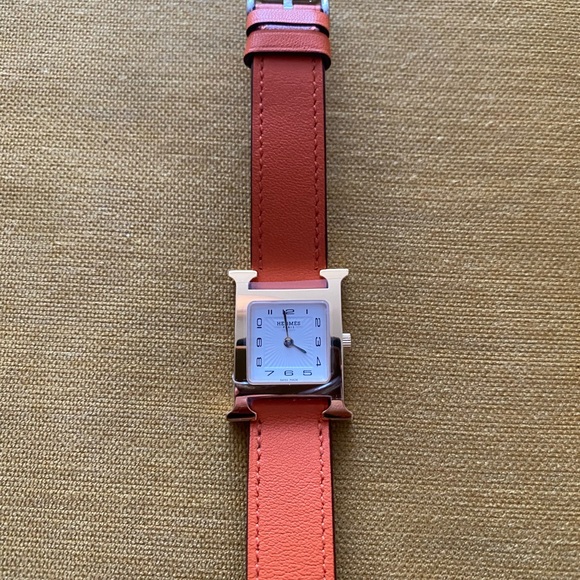 Hermes Heure H Mini Watch - Orange with Gold Face and Double-Length Strap - Picture 6 of 8